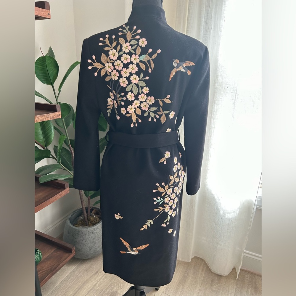 Ted Baker belted wool coat with embroidery.